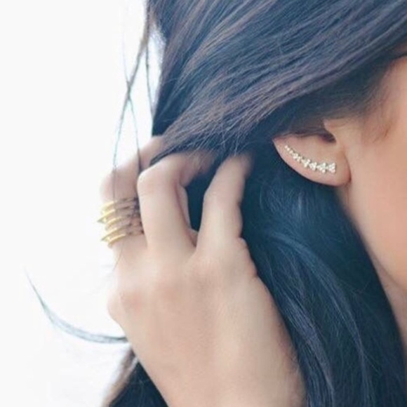 ::S&D [SILVER] Sterling Pavé Triangle Path Ear Climbers - Picture 3 of 12